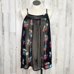 Torrid Mixed Print Chiffon Tank Top Black Floral Polka Dot Flowy Swing Size 0